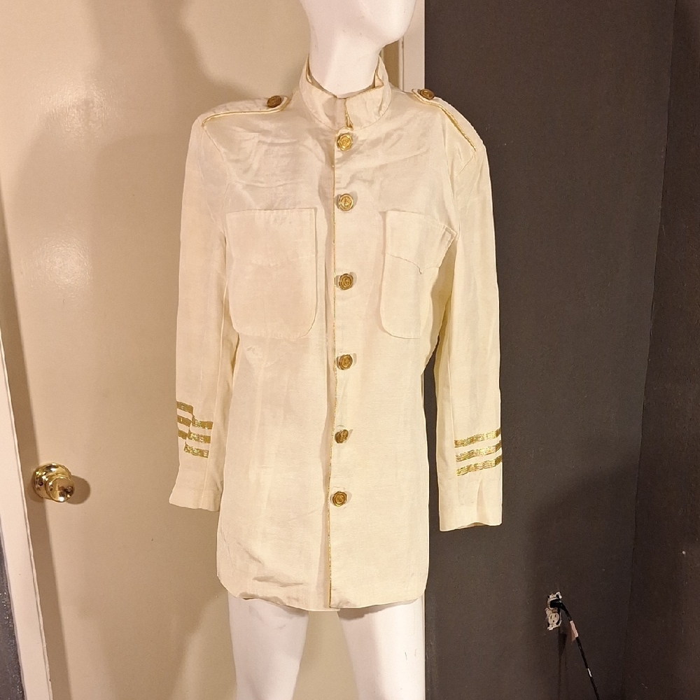 Men's Cream Military Jacket with Gold Accents